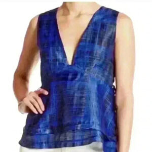 Kendall + Kylie Black & Blue Deep-V Lace Up Sides Sleeveless Peplum Top Size XS